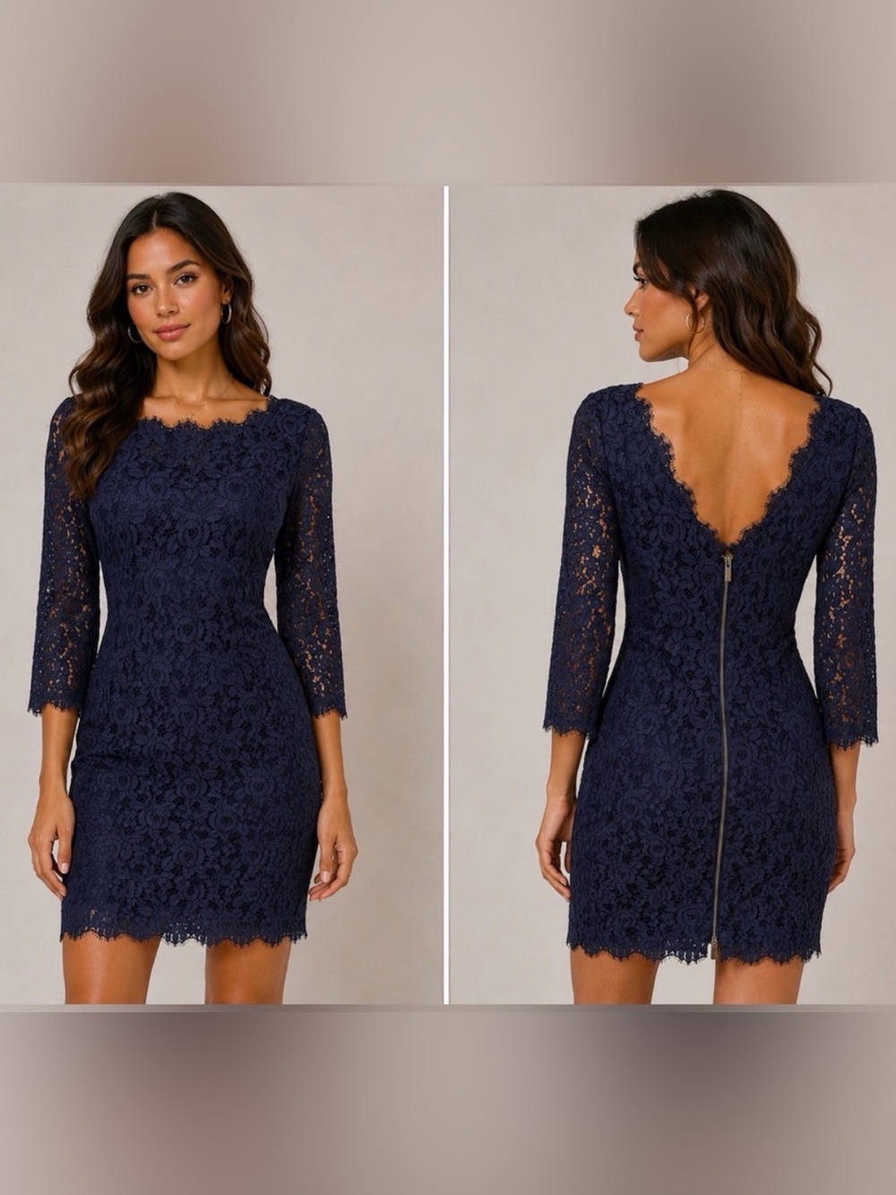 Diane Von Furstenberg Zarita Navy Floral Lace Dress with Open Back